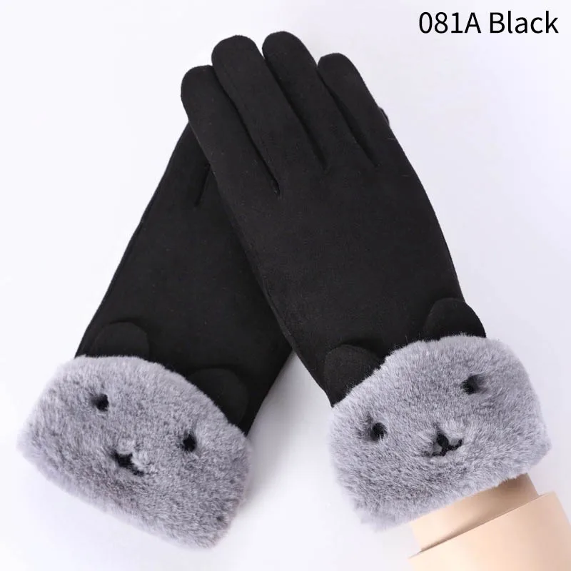 Милые зимние теплые женские перчатки с вышивкой в виде кота и снежинки, двухслойные бархатные толстые женские перчатки митенки, подарок