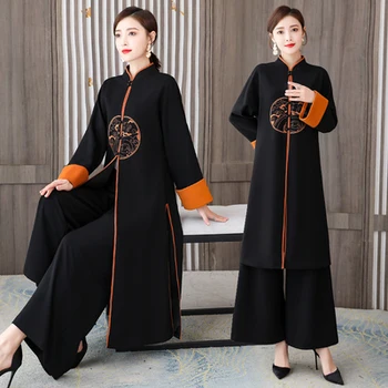 

2020 Spring/autumn 2 Piece Dress Sets Womens Outfits Improved Cheongsam Coat Ancient Style Pants Suit Fashion Clothes 4xl