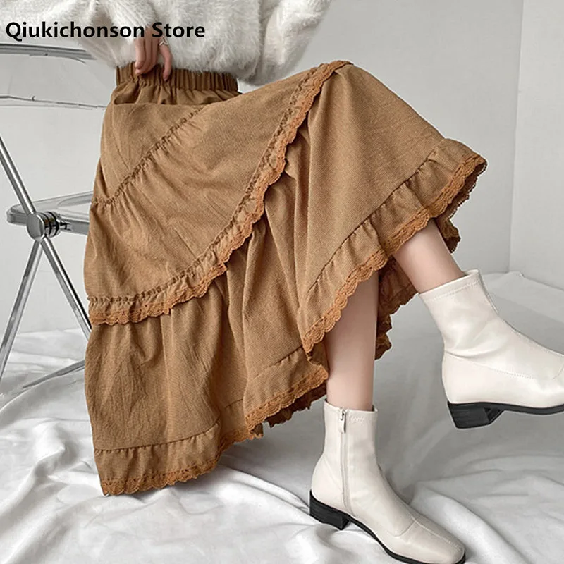 Qiukichonson Midi Long Skirts Womens Plaid Skirt Spring Autumn Japanese