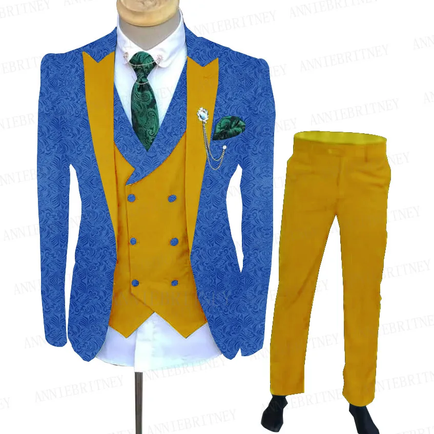2021 Royal Blue Jacquard Men Suit With 