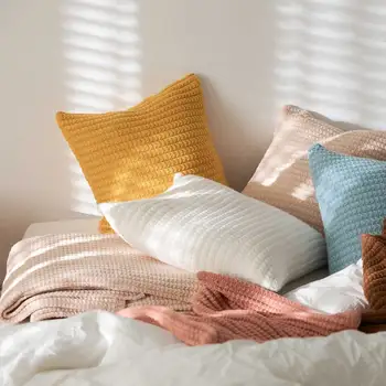 

45x45cm Nordico Ins Soft Knitted Cushion Cover Mustard Pillow Cover Knit Home Decoration Pillow Case for Sofa Bed Pillow Cover