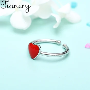 

JIANERY Retro Vintage Jewelry 925 Sterling Silver Red Heart Rings For Women Men Big Opening Antique Rings