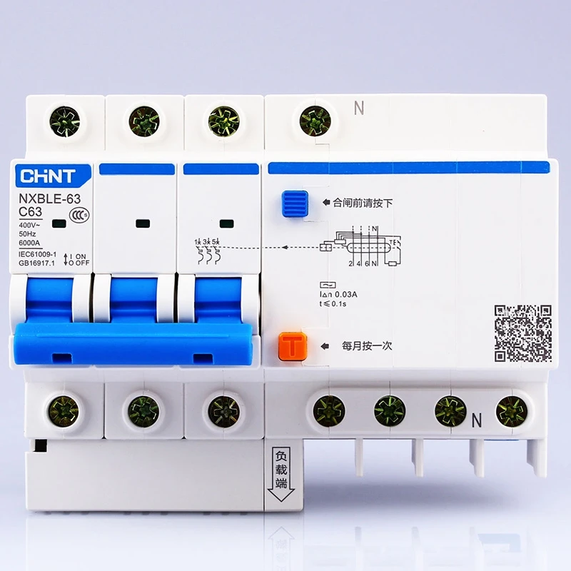 CHINT AC230/400 V NXBLE-63 3P+ N устройство остаточного тока C 40 50 63A электромагнитного выпуска Тип C перегрузки Автоматический выключатель