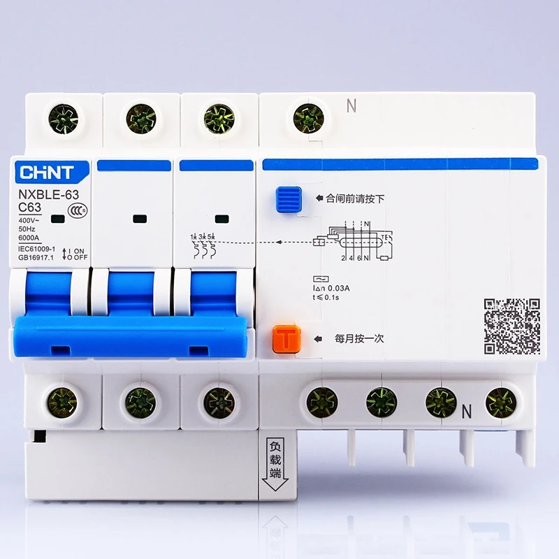 Электромагнитный выключатель CHINT AC230/400V NXBLE 63 3P + N устройство для остаточного тока