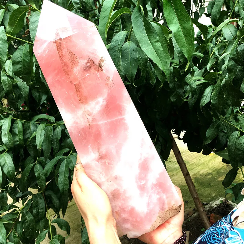 

wand natural rose quartz Crystal Stone and craft reiki healing Decorative tower hexagonal prisms