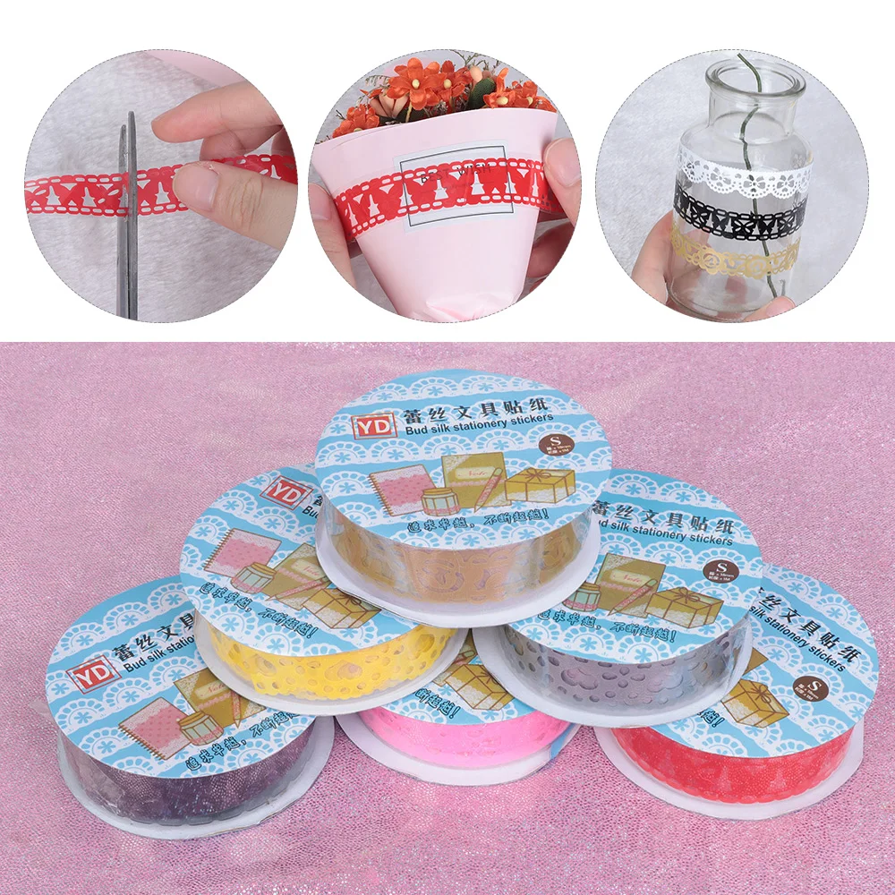 1Roll Bling PP Flower Masking Tape Sticky Paper Lace Ribbon Roll Self Adhesive Scrapbooking Sticker Album Decorative DIY Crafts | Дом и сад