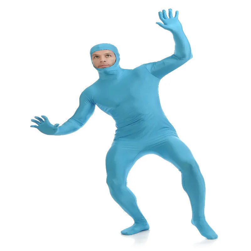 Open Face  Zentai Spandex Catsuit Skin Tight Costume Light Blue S