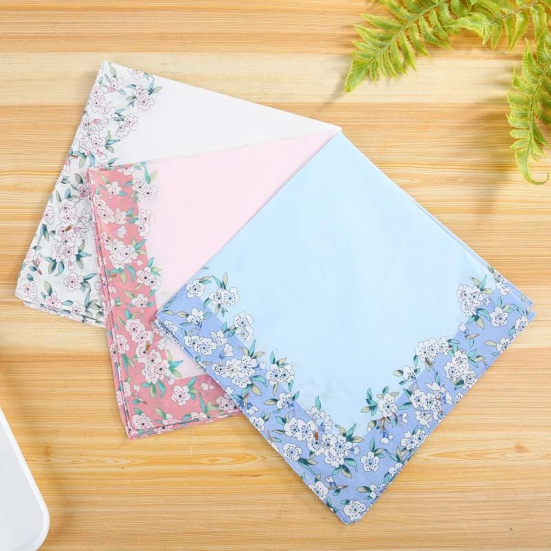 Pañuelo de algodón con estampado de flores mujer, pañuelo cuadrado pequeño de flores de melocotón japonesas y coreanas para regalo de boda|Corbatas y pañuelos de mujer| - AliExpress