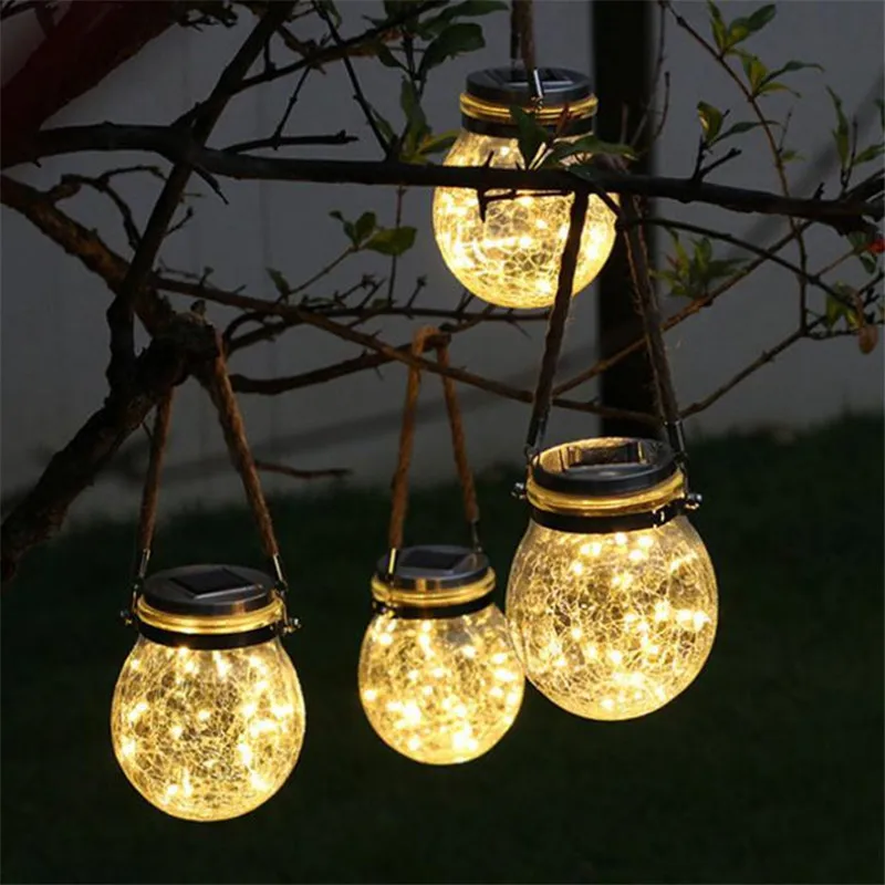 Solar Led Crack Hanging Light Outdoor Waterproof Glass Jar Lawn Landscape Pathway Patio Yard Lamp Night Lights Garden Decoration ganriland g40 1w led filament globe bulbs e12 e14 amber glass 2200k dimmable patio fairy string light replacement outdoor bulb