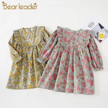 

Bear Leader Girls Flowers Pattern Dress New Fashion Girl Kids Knitted Straight Dresses Children Autumn Bow Sweet Party Suit 1 5Y