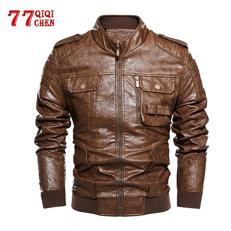 

Motorcycle Leather Jacket Men Military Leahter jacket Coats Male 2021 Autumn Stand Collar Windbreaker Racing car chaqueta hombre