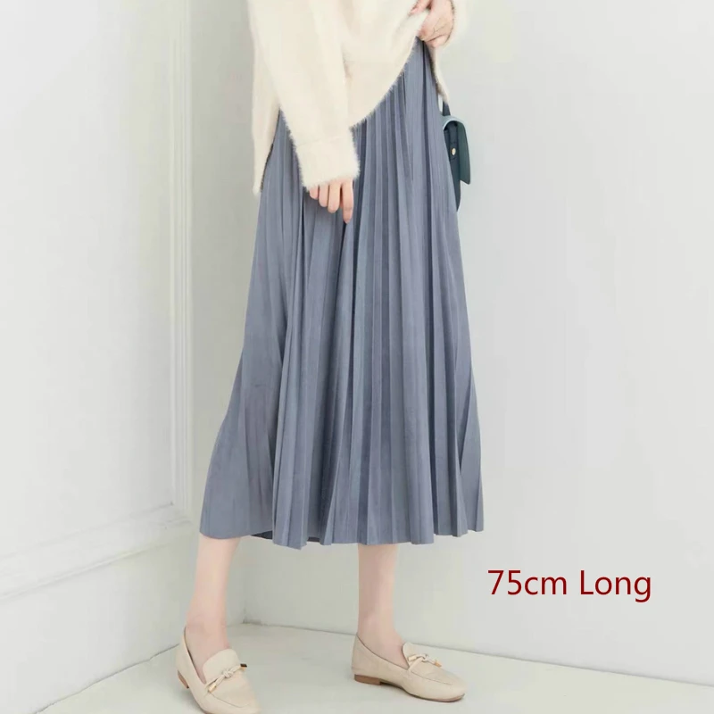 Осенняя замшевая плиссированная длинная юбка однотонная женская винтажная