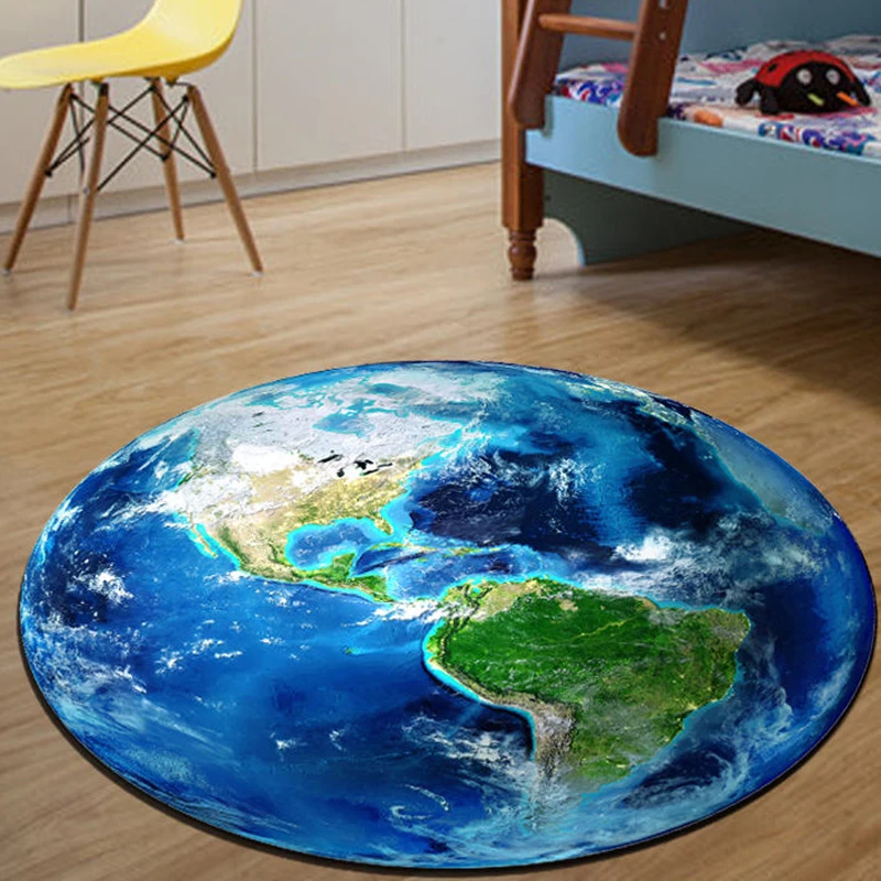 Round Carpets For Living Room 3D Print Earth Planet Soft Carpet Anti-slip Rugs Chair Area Rug Floor Mat for Kids Home Decor | Дом и сад