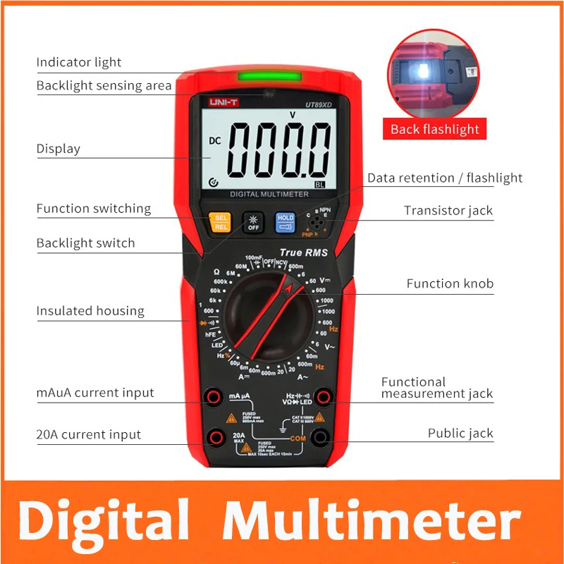 

Electric RMS Digital multimeter 20A high current digital multimeter NCV capacitor triode temperature test
