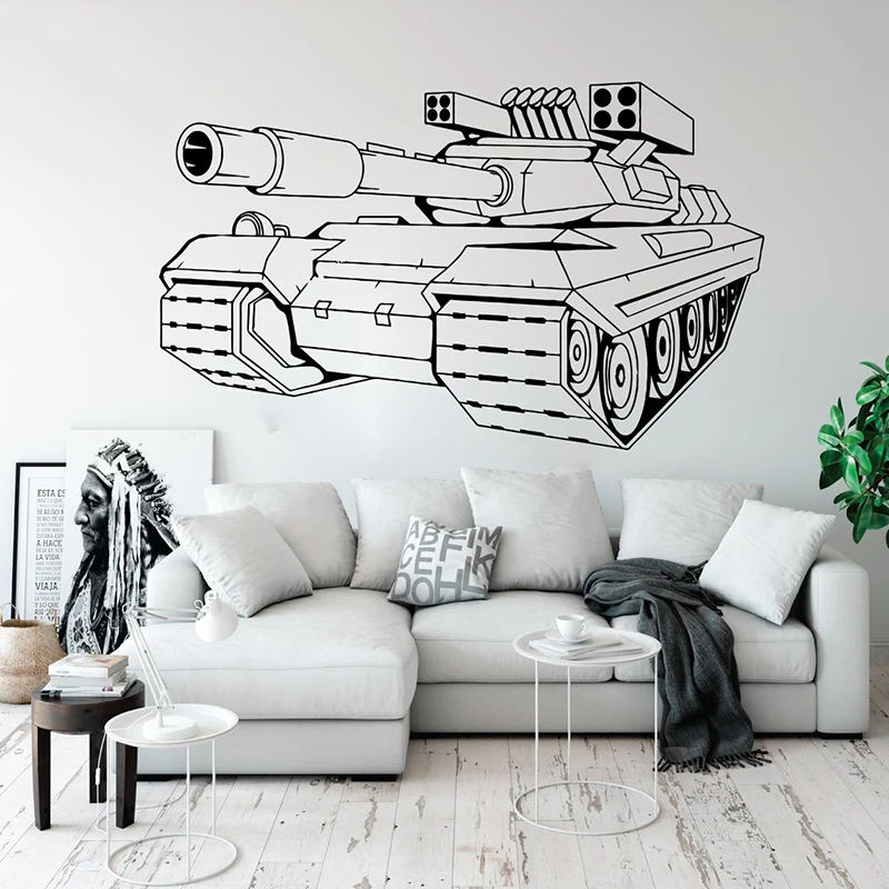 Large Battle Tank Wall Sticker Boy Room Kids Room Tank Army Solider War Wall Decal Play Room Vinyl Home Decor (2)