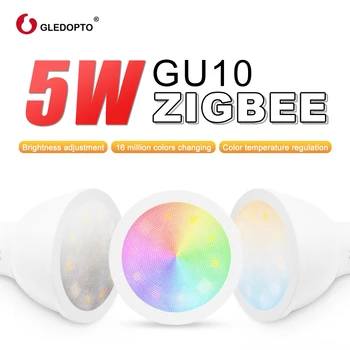

ZIGBEE smart home LED gu10 bulb RGB+CCT color change 5W smart led spotlight AC100-240V led dual white light work with echo plus