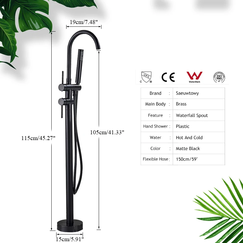 Floor Standing Bathtub Dragon Freestanding Bathtub Faucet With Hand Shower Floor Tap Hot Cold Black / Chrome / Golden bathtub faucet