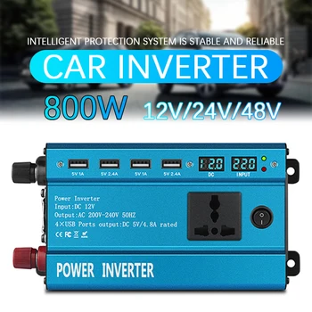 

800W Car inverter DC12V/24V/48V/60V To AC 220V Car Inverter Dual Display Solar Inverter Socket Charger Adapter With 4 USB