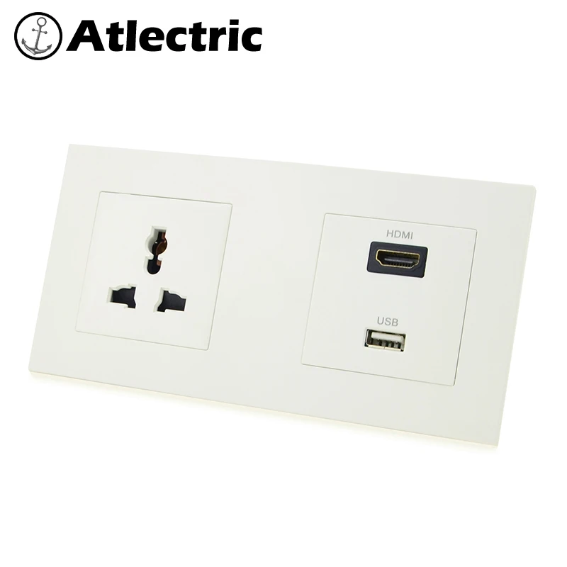 

Atlectric Universal Plug Wall Socket HDMI HD USB TV Port Socket Wall Power Socket Plastic Panel Electrical Outlet