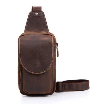 

Genuine Leather Men's Crossbody Bag Single Shoulder Chest Sling Pack Bag Leisure Messenger Crossbody Chest Bag for Men