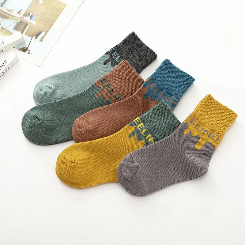 5 Pairs Of Children's Cotton Socks Cute Animal Series Children's Socks Cotton Autumn And Winter Socks Men And Women Baby Socks - Цвет: Loose mouth english