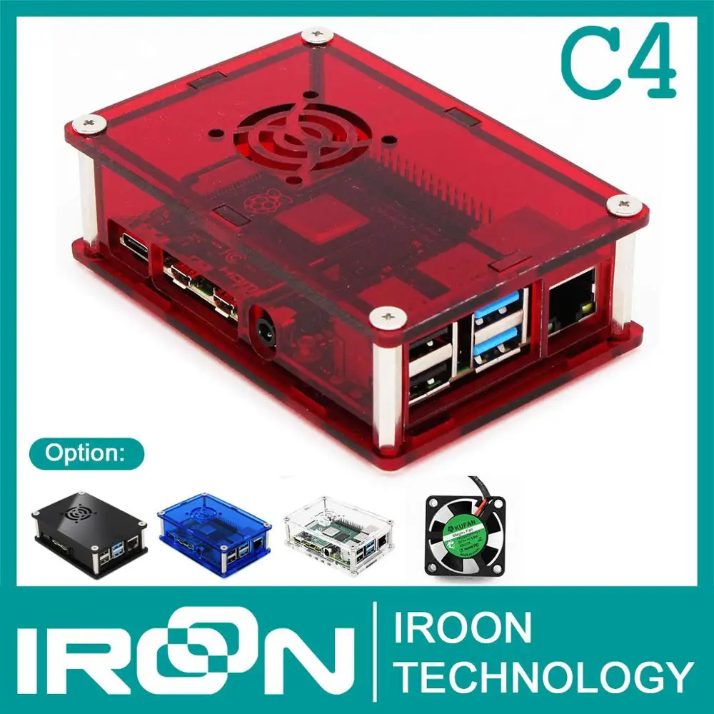 Корпус C4: прозрачный красный Raspberry PI 4 корпус коробка PI4 Модель B 1 ГБ/2 ГБ/4 ГБ