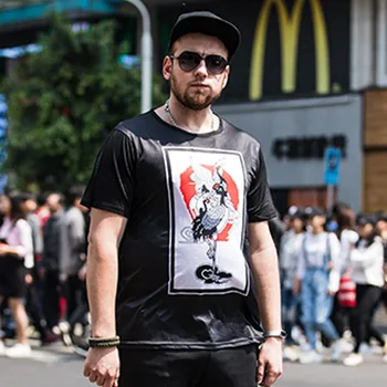 

Street hip-hop men's T-shirt short-sleeved loose casual printing tide fat and fat increase