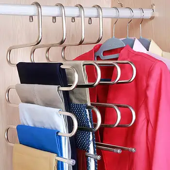 

2 Pcs 5 Layers Clothes Hangers Pant Storage Cloth Rack Trousers Hanging Shelf Non-slip Clothing Organizer Storage Metal Hangers