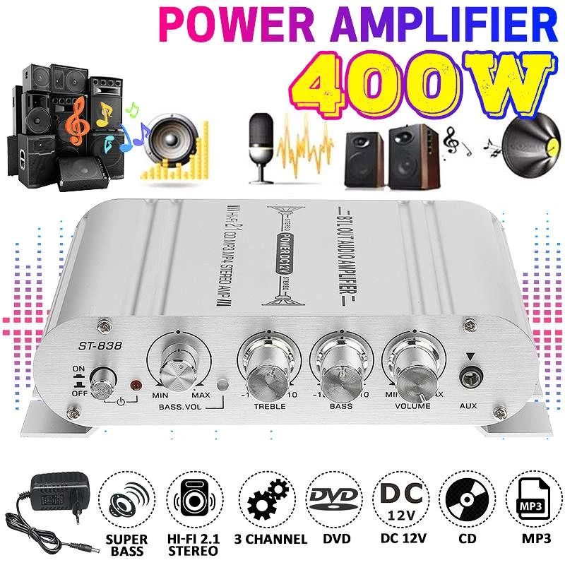 non inverting amplifier 2.1CH 40W 2x20W Digital Car Power Amplifier Hi-Fi Stereo Bass Amplifier Audio Support Connection of 2 speakers And a Subwoofer Professional Amplifier