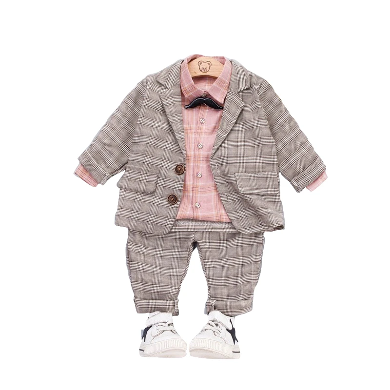 

Baby Boys Clothing Male Children Suit Gentleman's Bow Tie Style Plaid Coats Shirt Pants 3Pcs/sets Kids Infant Clothes Tracksuits