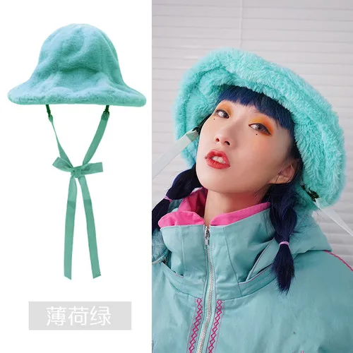 Mint Green Дизайн AIGYPTOS женские осенне-зимние милые толстые теплые экологически чистые шапки из меха кролика и норки белая шапка - Цвет: Mint Green