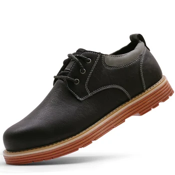 

PU Black Shallow Work Shoes Non Slip Korean Version Round Toe Indestructinble Safety Hard-Wearing Zapatos De Hombre