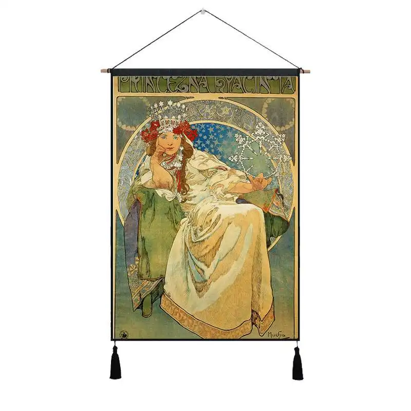 Alphonse Марии муча славянская девочка королева винтажная подвесная ткань хлопок линия живопись плакат домашняя декоративная настенная вешалка гобелен подарок