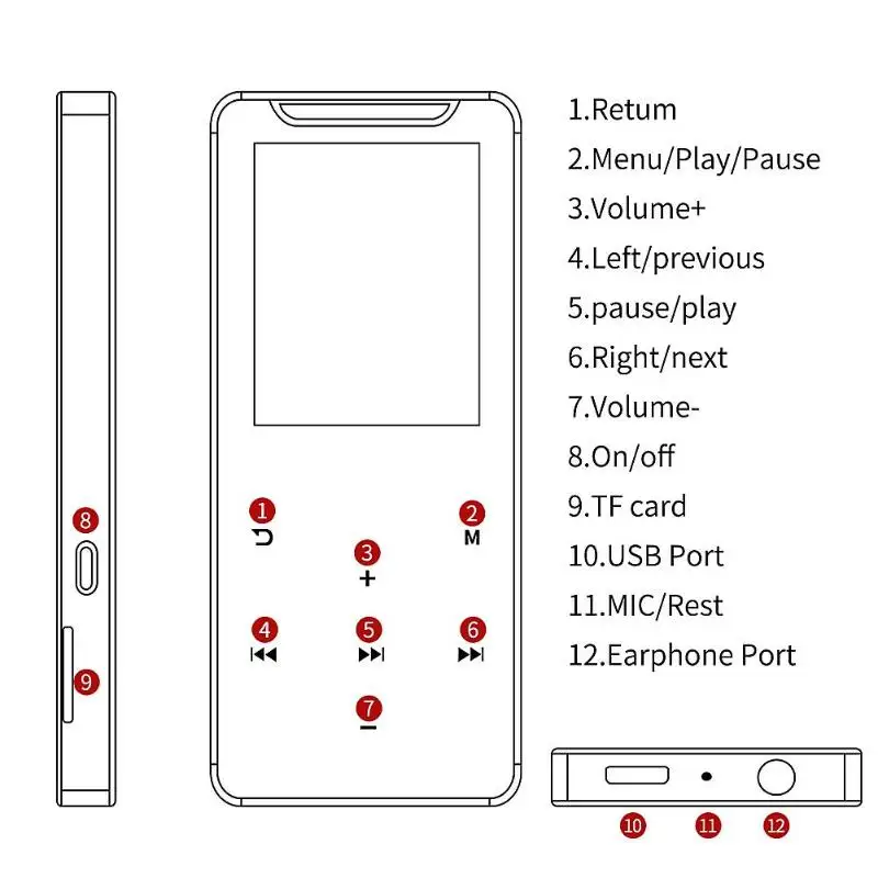 MP4 аудио плеер Горячая прочная Поддержка Радио сигнализация Bluetooth 4,2 1,77 дюймов TFT цветной сенсорный экран fm-радио