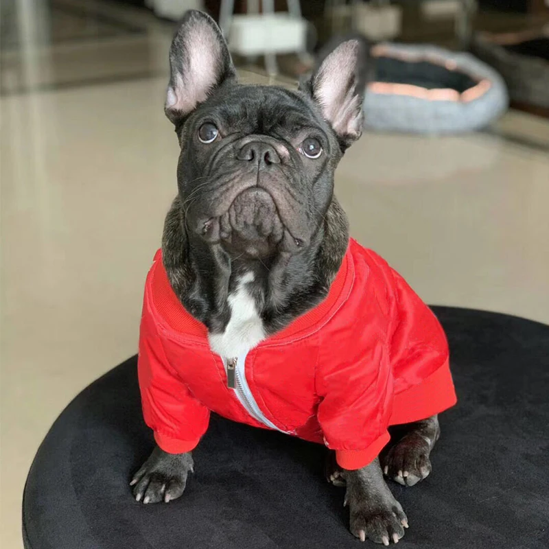 Куртка для маленьких собак, красная куртка с монограммой для французских, костюм для бульдога, мопс, пальто PC1042