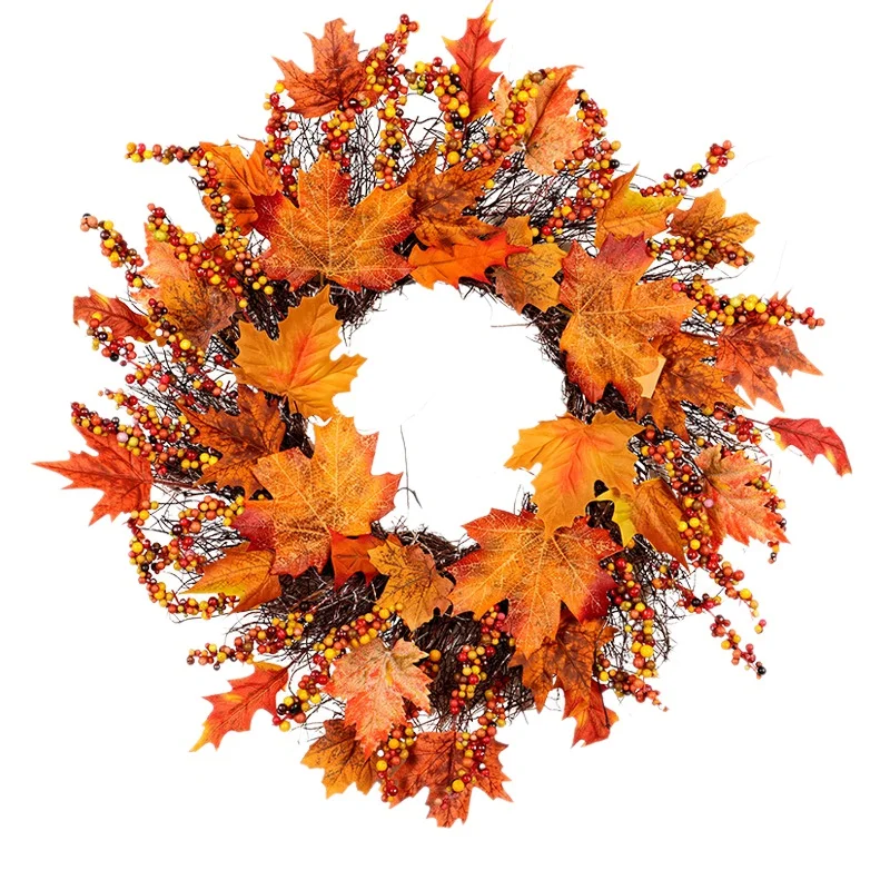 

Maple Leaf Pumpkin Berry Wreath Halloween & Christmas Door Home Decor