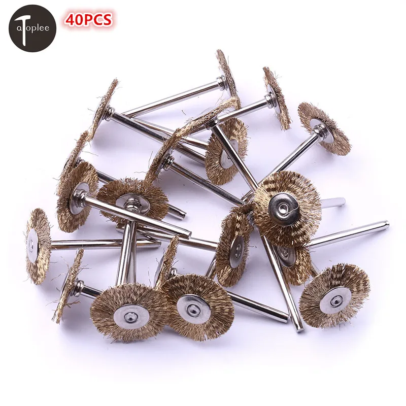 40PCS 22mm Brass Wire Wheel Brushes 3mm Shank Dremel Accessories For Rotary Dremel Wood Carving Deburring Tools
