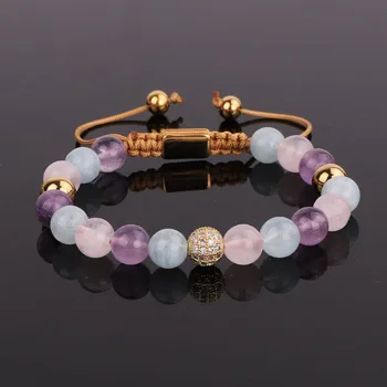 Unique design high quality mix natural stone bead adjustable bracelet women