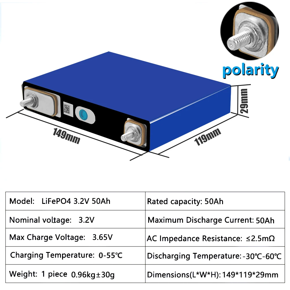 LiitoKala 3.2v 50ah LiFePO4 Cells High 3C 150A Discharge Current Bateria  for Diy 12v Ebike