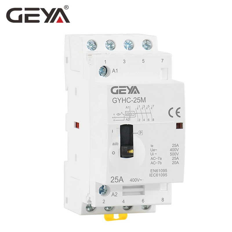 

Free Shipping GEYA Manual Contactor 4P 16A 20A 25A 4NO 220V 50/60HZ Din rail Household AC Modular Contactor