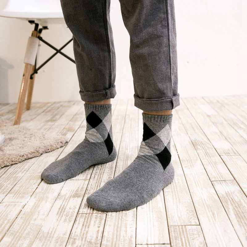 Осенне-зимние махровые толстые теплые хлопковые носки Модные ромбовидные деловые повседневные мужские носки высокого качества мужские носки