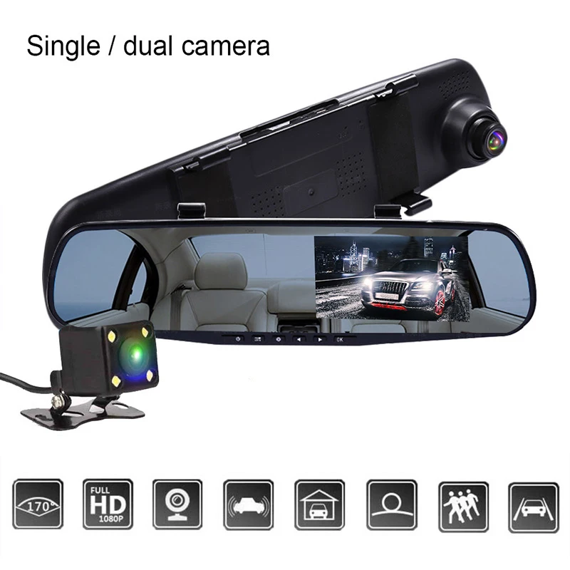 TOSPRA Full HD 1080P Автомобильный видеорегистратор Камера авто 4 3 дюймов зеркало заднего