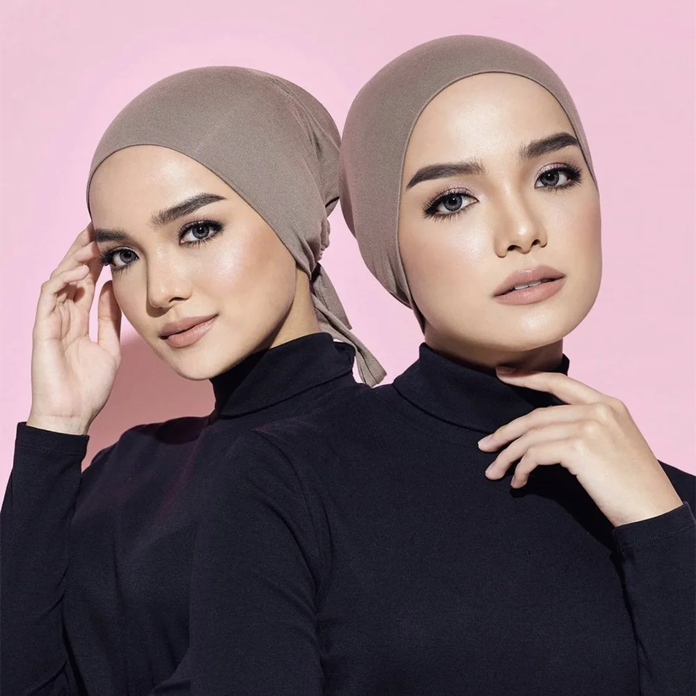 Muslim Women Elastic Tie Back Inner Hijab Caps Cotton Jersey Stretch Underscarf Modal Bonnet Headwrap Turbante Mujer Muslim Women Elastic Tie Back Inner Hijab Caps Cotton Jersey Stretch Underscarf Modal Bonnet Headwrap Turbante Mujer