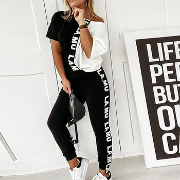 

Women Clothing Set For Summer Letter Printed Ladies Outfits Clothes Set Two Piece Tracksuit Female Clothing T-Shirt + Pants D30