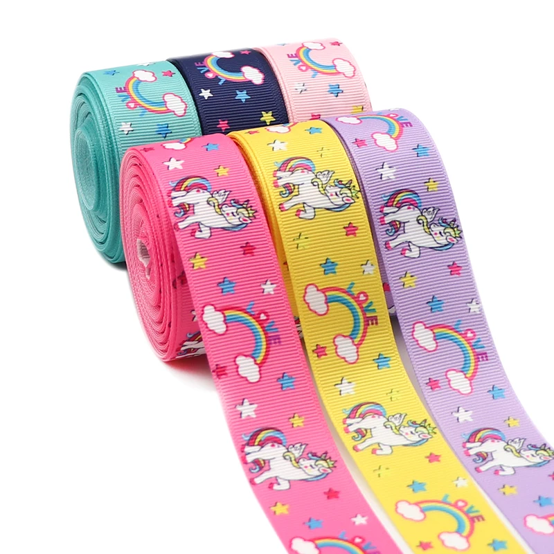 1" 25mm 5 Yards Rainbow Horse Printed Grosgrain Ribbons Diy Hairbows