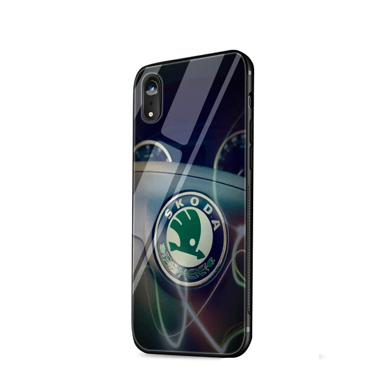 Стеклянный Чехол для мобильного телефона iPhone 5 5S SE 6 6s 7 8 Plus iPhone 11 Pro XR X XS максимальный чехол для автомобиля Skoda Logo Bag Shell