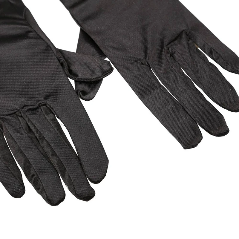 A Pair Long Stretch Satin Ruched Evening Gloves for Fancy Dress Costume- Black