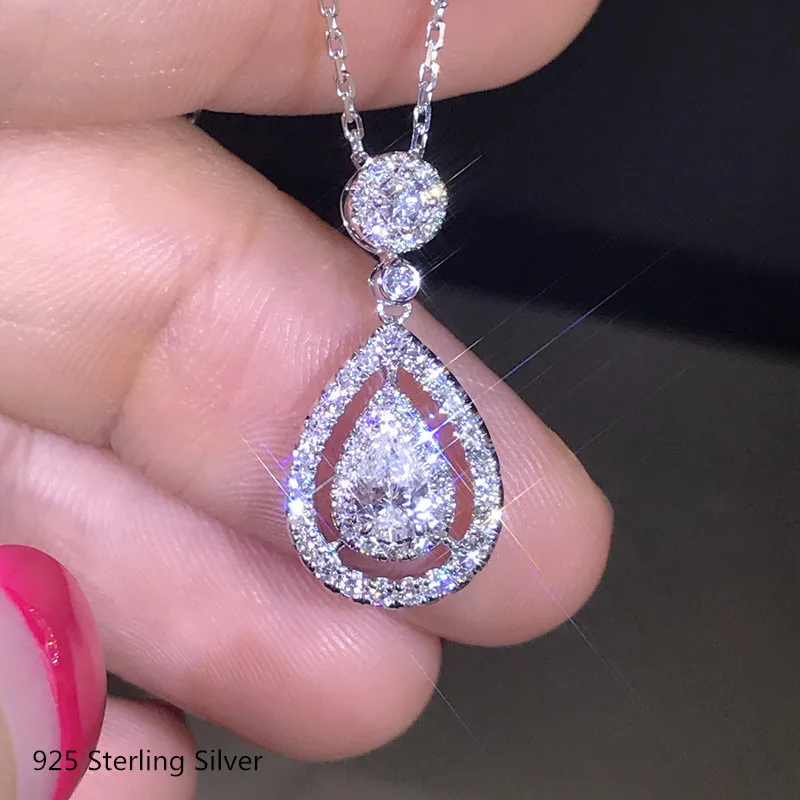 

Buyee 925 Sterling Silver Luxury Pendant Chain Light White Zircon Sweet Necklace for Women Bride Wedding Jewelry Chain 45CM