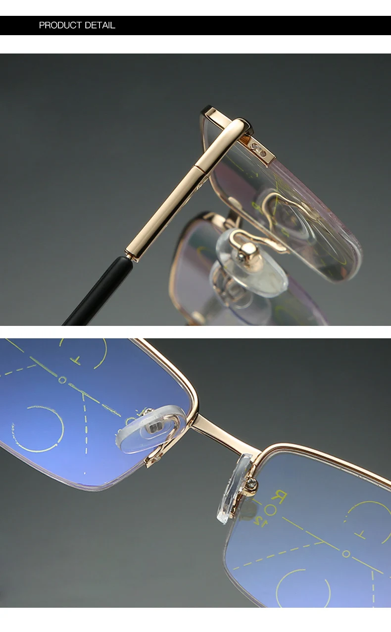 Прогрессивный мультифокальный анти синий светильник очки для чтения переход Мужчины Женщины Половина рамки близорукость дальнозоркость Пресбиопия BJ1003-1