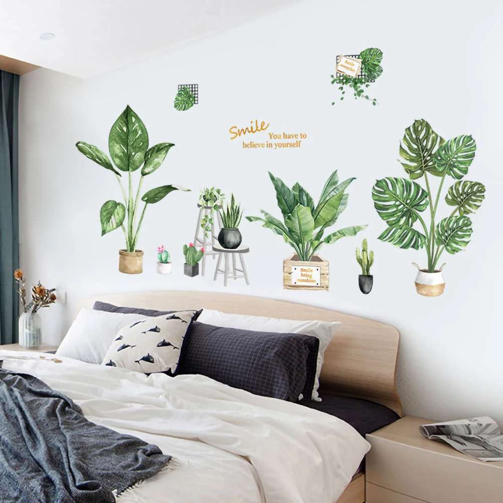 Green Tropical Leaves Wall Decals Wall Stickers DIY Novelty Murals Mural Bedroom Living bedroom decor home Decoration gift
